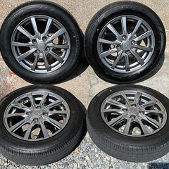 【㊗️ご成約🎊】【ダイハツ L375S タント からの取り外し 社外品14インチアルミホイール 美品 155/65R14 BRIDGESTONE 残り溝ありタイヤ付き4本セット】アルミホイールは 14X4,5J ・ INSET45