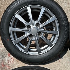 【㊗️ご成約🎊】【ダイハツ L375S タント からの取り外し 社外品14インチアルミホイール 美品 155/65R14 BRIDGESTONE 残り溝ありタイヤ付き4本セット】アルミホイールは 14X4,5J ・ INSET45