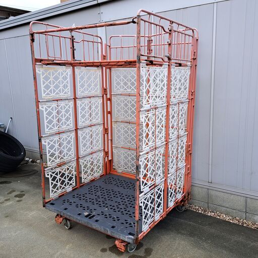 【値引き交渉可】資材運搬 荷物保管 可動棚『 大型 ヤマト カゴ台車 ロールボックス 中棚付き 1100x1100xH1900～2100 』USED♪