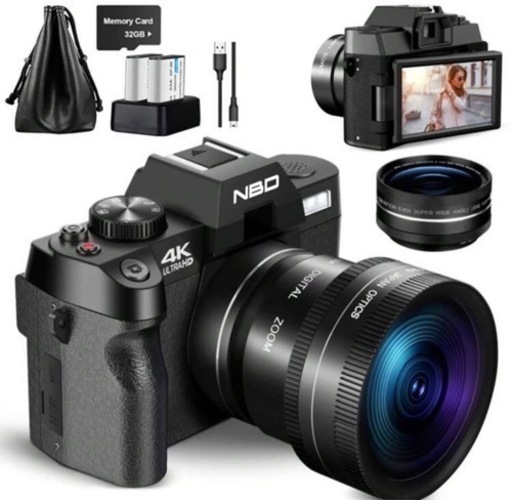 カメラ　NBD ビデオカメラ 4800万画素 60fps 32gb Tfカード付属 用途：ブログ、, Wifi＆アプリで制御可能