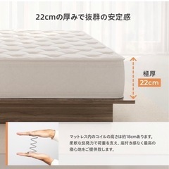マットレス ダブル ポケットコイル 高反発マットレス硬め 3ゾーン 極厚22cm