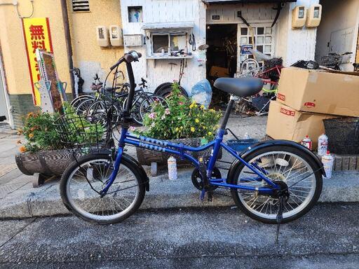 折りたたみ自転車　２０インチ　６変速　カゴ　付き　青　配達可能