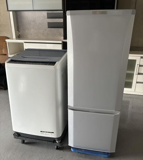新生活 2点セット Mitsubishi 冷蔵庫168L＆Hitachi 洗濯機 8kg Used・良品