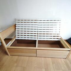 無印 シングルベッドフレーム 木製 オーク材引き出し 2個付き 美品