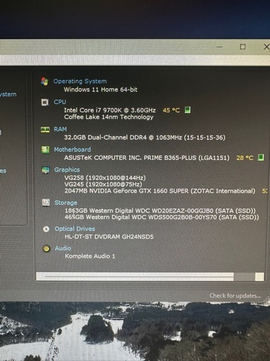 ゲーミングPC core i7 9700k GTX1660super