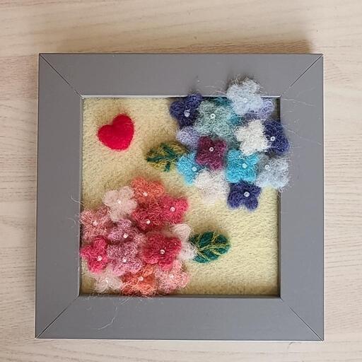 あじさい羊毛フェルト額