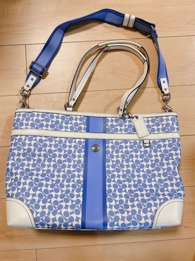 coach トートバッグ マザーズバッグ ブルー ホワイト シグネチャー