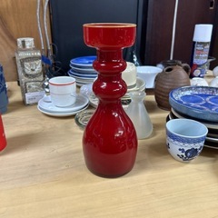 デンマーク　ガラス花瓶　23.5cm フラワーベース　レッド　赤　アンティーク　ヴィンテージ
