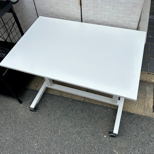 【武蔵小山店】 昇降テーブル リフティングテーブル キャスター付き 白 テーブル オフィス デスク スタンディングデスク 作業デスク ホワイト