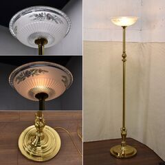 フロアライト アンティーク ランプ インテリア 当時物 アンティーク 昭和レトロ ≪zyt1658ジ≫ アンティーク調 フロアランプ 直径36.5cm ガラス