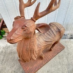 彫刻教室講師の力作　蝦夷鹿　一本木手彫り