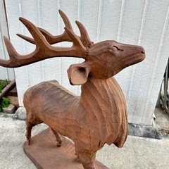 彫刻教室講師の力作　蝦夷鹿　一本木手彫り