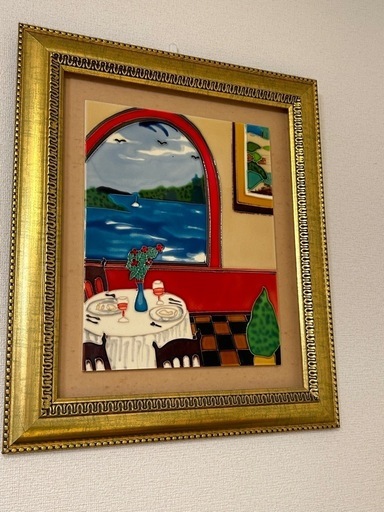 美品 陶版画 壁飾り 陶額 美人 額装 美術品 源右衛門 絵 陶額