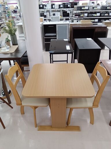 ★ジモティ割あり★  ダイニングセット2人掛け ベージュ×ナチュラル木目 W80×D80×H70.5 クリーニング済み TC5294