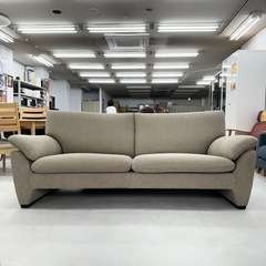 【超美品‼️】定価25万♪ カリモク 188cm幅2人掛けソファ オットマン付き ラヴソファ 平織布張りグレー♪