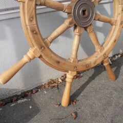 木製 舵輪 操舵輪 船舵 カジ ラット ハンドル 直径 約100cm オブジェ