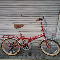 CAPTAIN STAG[キャプテンスタッグ]20吋 折り畳み自転車 外装6段/レッドxシルバー