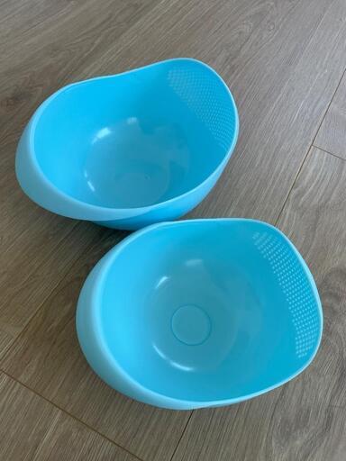 新品未使用★調理用ボール　米洗い 果物洗い ザル ボウル 野菜 プラスチック ブルー