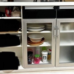 収納付きバーカウンター　　バーチェア2脚付き