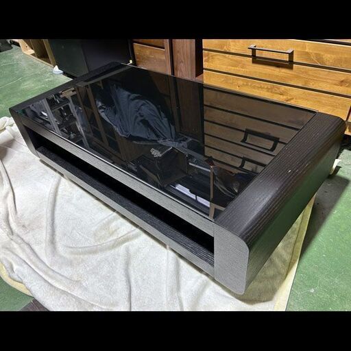 札幌限定配送/お引き取り可◆家具◆ニトリ◆ガラス天板/オーク材◆センターテーブル◆ベルネ F/ブラック◆W120 D60 H32.5