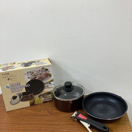 ロ2410-260 E-COOK ブルーダイヤモンドコート IH対応 クックウェア 4点セット 中古 鍋16cm 1.6l フライパン20cm