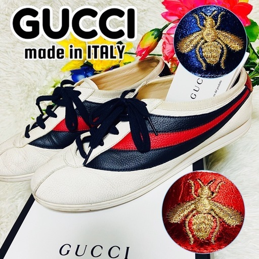 27.5cm●箱付き●GUCCI●グッチ●スニーカー●シェリーライン●本革レザー●蜂●ハチ刺繍●メンズ● 483266●