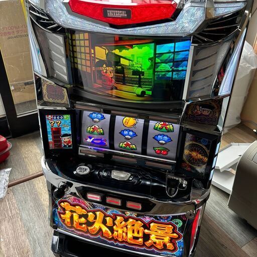 極美品 パチスロ実機 ユニバーサル ミズホ 6.2号機 花火絶景 コイン不要機 ドアキー、設定キー付き スロット台