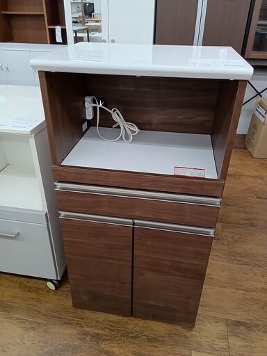 ★ジモティ割あり★  レンジ台 ホワイト×ブラウン H115×D44×W60 クリーニング済み MT2578