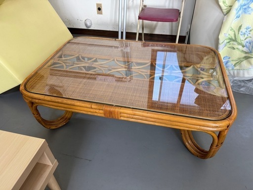 オシャレ✨籐ガラステーブル　ラタンガラステーブル
