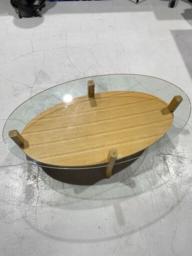★Francfranc フランフラン★ コーヒーテーブル ローテーブル W110cm ガラス天板 ウッド ナチュラル オーバル
