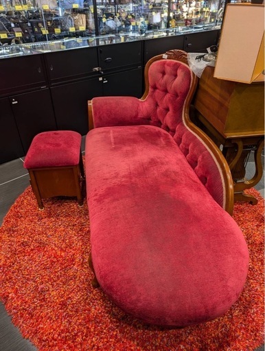 2人がけソファ 背もたれ高め 赤 ベロア アーム付き ハイバック