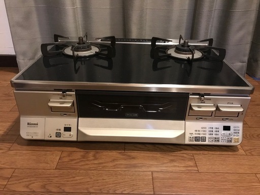 リンナイ ラクシエ ガステーブル LPガス 右強火 無水両面焼きオートグリル クリーニング済み ガスコンロ