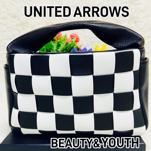 未使用●BEAUTY\u0026YOUTH●ユナイテッドアローズ●バッグ●イントレチャート●レザー●スクエア型●長財布入ります●チェッカー