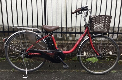＜整備済＞パナソニック 26インチ・電動アシスト自転車・内装3段変速 レッド LEDライト・新品交換部品多数の超お得品！
