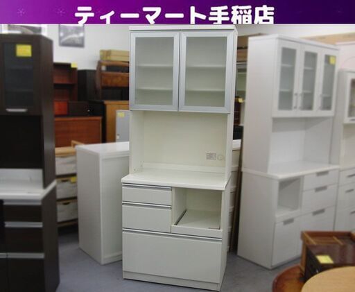 レンジボード 幅80cm×高さ200cm ソフトクローズ キッチンボード ホワイト 食器棚 札幌 手稲