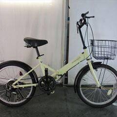 D776 ☆12800円☆ 折りたたみ中古自転車【20インチ 白茶 かご付き 】