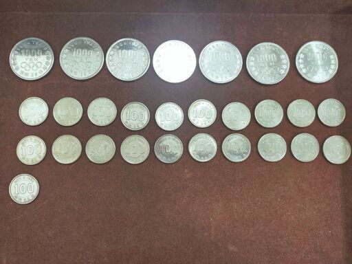 【美品～極美品】1964年東京五輪記念1000円銀貨×7枚　100円銀貨21枚