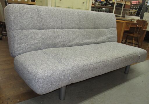 R234 NITORI 背もたれと肘掛けが動くソファベッド (マークスAM GY) 布 3人掛け ソファUSED