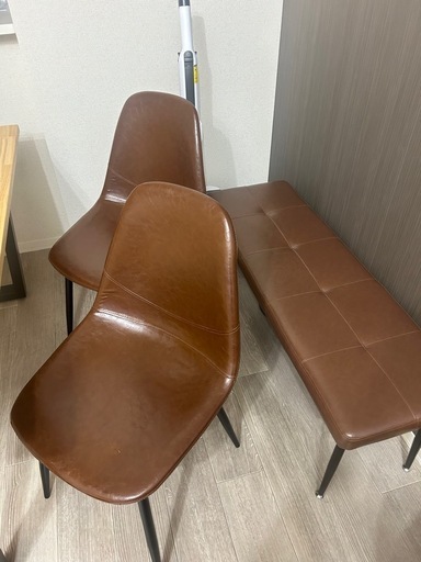 【11月中旬お渡し】ダイニングチェア　ベンチ　椅子　ヴィンテージ風　ブラウン　レザー
