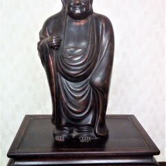 備前 達磨大師立像 台付き 全長約31.5cm だるま 置物  骨董 仏教美術 古陶磁製 陶器磁器 仏像 中古