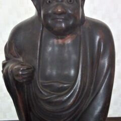 備前 達磨大師立像 台付き 全長約31.5cm だるま 置物  骨董 仏教美術 古陶磁製 陶器磁器 仏像 中古