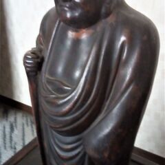 備前 達磨大師立像 台付き 全長約31.5cm だるま 置物  骨董 仏教美術 古陶磁製 陶器磁器 仏像 中古