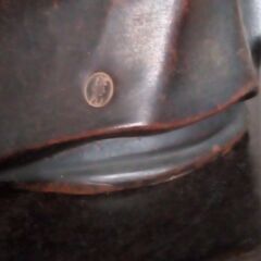 備前 達磨大師立像 台付き 全長約31.5cm だるま 置物  骨董 仏教美術 古陶磁製 陶器磁器 仏像 中古