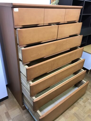 【FU1151】★7段チェストブラウン チェスト 茶 収納家具 家具 クリーニング済 堺市 深井 【ジャングルジャングル深井店】