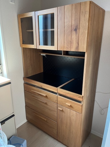 ACTUSダイニングボード 完成品 日本製 幅105cm キッチン収納 家電収納 食器棚 　/キッチンボード レンジ台 レンジボード コンセント付 大容量 木製 シンプル 大川家具 おしゃれ モダン