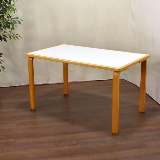 ≪zyt1669ジ≫ Tendo/天童木工 ダイニングテーブル 幅125cm 奥行75cm ストライプ レトロ家具/食堂テーブル/村松勝男/デザイナーズ家具/中古家具/宮城県仙台市 60707-13