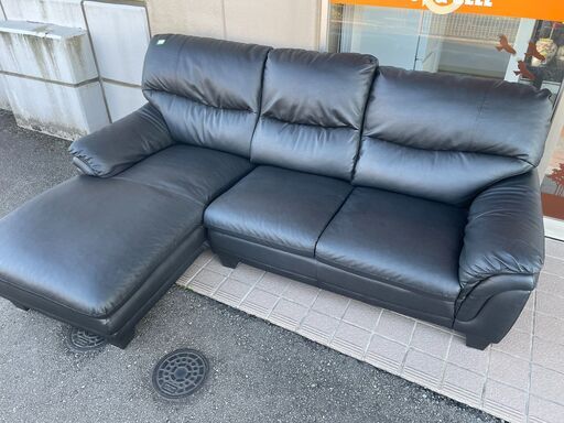 L字ソファー3人掛け 合皮 黒 W(幅)約214.0×D(奥行き)約153.0×H(高さ)約90.0cm ※クリーニング済み