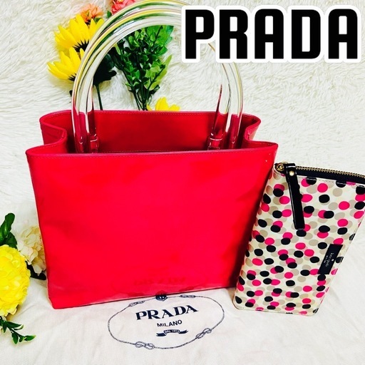 貴重●PRADA●プラダ●ハンドバッグ●ネオンカラー●ピンク●クリアハンドル●蛍光●ミニバッグ●長財布入ります●希少●エナメル●