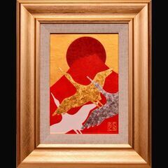 ☆『飛鶴赤富士』★がんどうあつし和洋画24K石川県産純金プラチナ箔使用油絵日本画 ☆『飛鶴赤富士』☆がんどうあつし和洋画24K石川県産