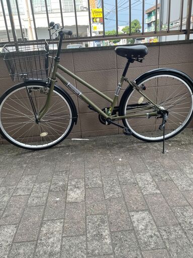 リサイクルショップどりーむ荒田店 No1492 自転車　シティサイクル　２７インチ　状態良好♪　フラットハンドル　LEDライト　鍵付き　マットカーキカラー